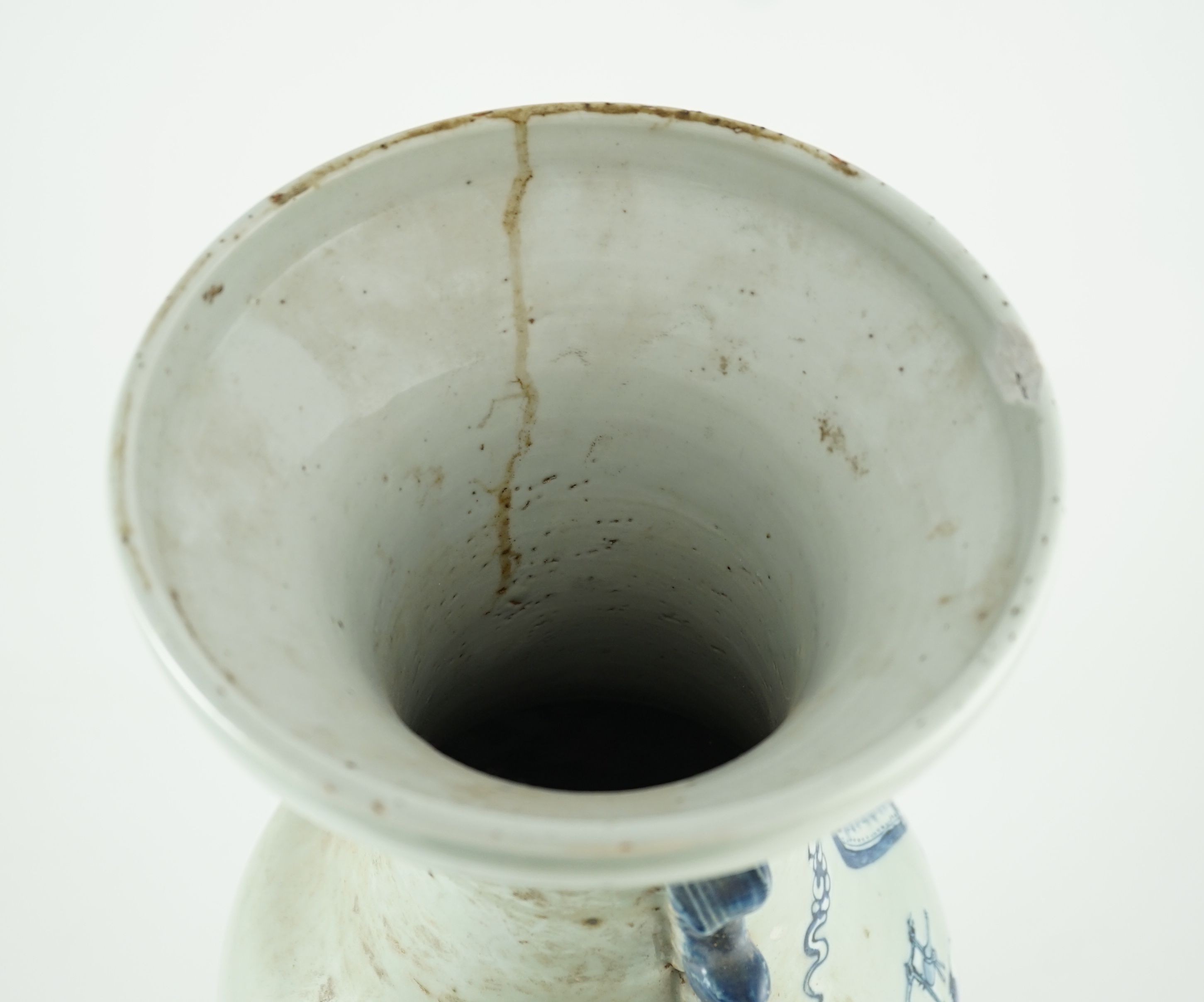 A large Chinese blue and white celadon ground vase, 19th century, rim chip and hairline crack
